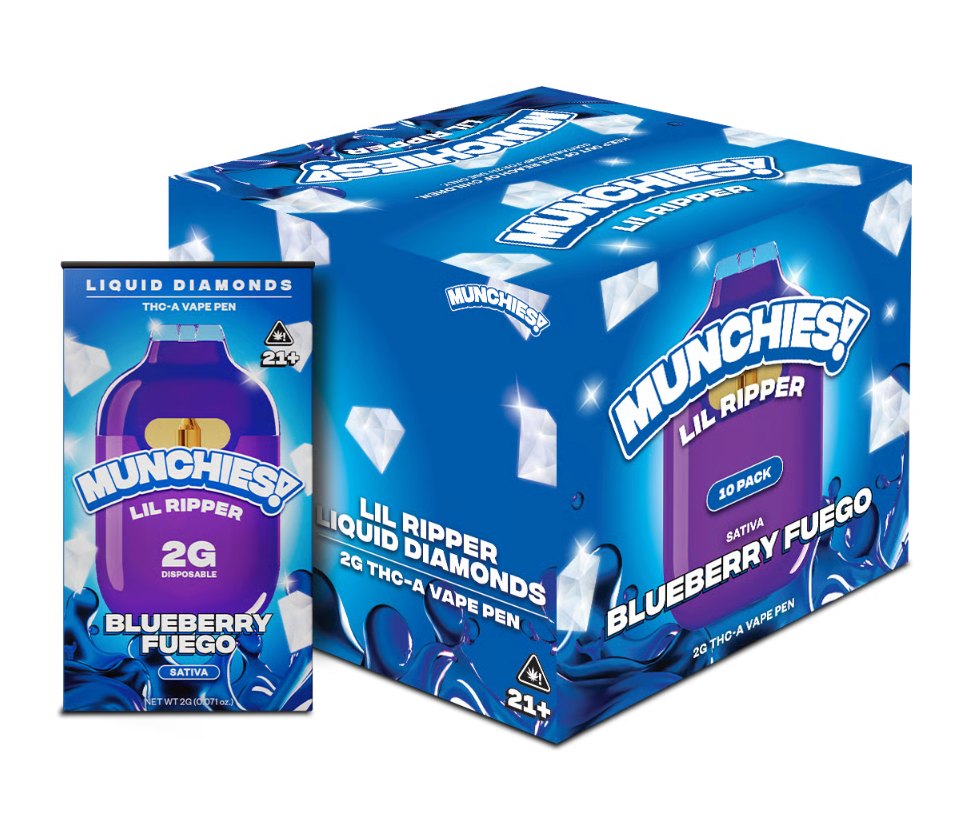 Munchies Lil Ripper 2G THCA Blueberry Fuego Vape Pen 10 Pack